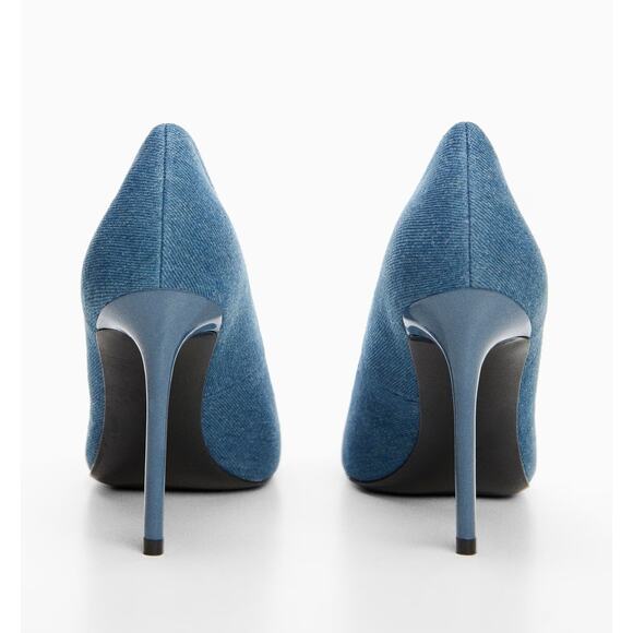 MANGO Denim Crystal Buckle Heels NWT – Embellished Pointed Toe Pumps, Size 8.5 - Picture 10 of 12